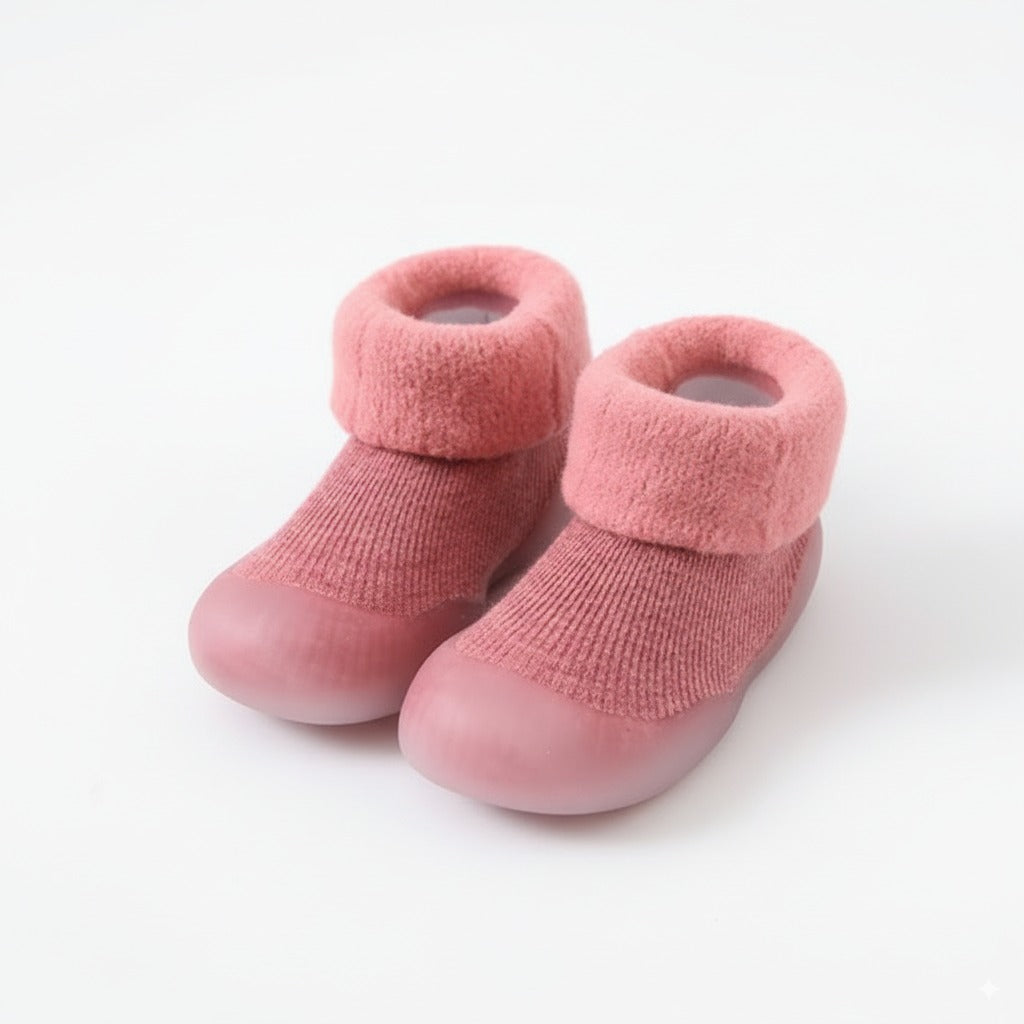Scarpine invernali BabyLab BabyHug rosa con bordo morbido e suola antiscivolo, vista 3/4.