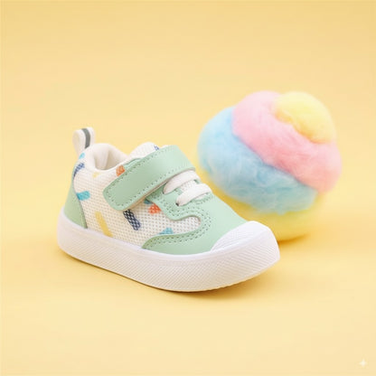 Scarpine BabyLab BubbleGum verde acqua, leggere e traspiranti con velcro e suola antiscivolo TPE per i primi passi.