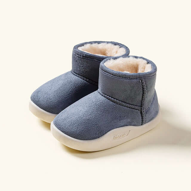 Stivaletti invernali Snow Boots blu con imbottitura calda e suola TPE antiscivolo, vista 3/4.